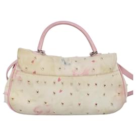 Christian Dior-Christian Dior Hand Bag Canvas 2way Beige Silver Auth 97020-Silvery,Beige