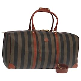 Fendi-Sac Boston en toile Pecan FENDI 2 en 1 marron noir or Auth ep6281-Marron,Noir,Doré
