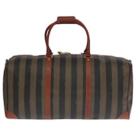 Fendi-Sac Boston en toile Pecan FENDI 2 en 1 marron noir or Auth ep6281-Marron,Noir,Doré