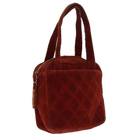 CHANEL Bolsa de Mão Matelassé Veludo Laranja Ouro CC Auth bs19395 Dourado Laranja