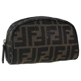 Fendi-FENDI Zucca Canvas Pouch Brown Auth 96675-Brown