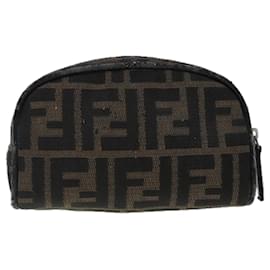 Fendi-FENDI Zucca Canvas Pouch Brown Auth 96675-Brown
