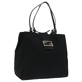 FENDI Mamma Baguette Tote Tasche Nylon Leder Schwarz Silber Auth 97258 Schwarz Silber