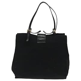Fendi-FENDI Mamma Baguette Tote Bag Nylon Leather Black Silver Auth 97258-Black,Silvery