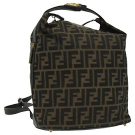 FENDI Zucca Canvas Rucksack braun schwarz gold Auth 94295 Braun Schwarz Golden