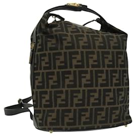 Fendi-FENDI Zucca Canvas Backpack Brown Black Gold Auth 94295-Brown,Black,Golden