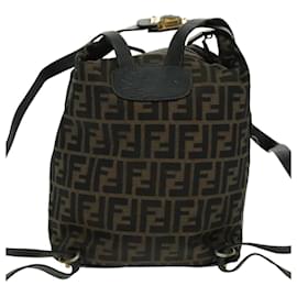 Fendi-FENDI Zucca Canvas Backpack Brown Black Gold Auth 94295-Brown,Black,Golden