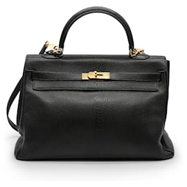 Hermès-Hermès Kelly 35 Black Leather Bag-Black