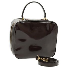 GUCCI Bolsa Vanity Bamboo Esmalte 2way Marrom Ouro 000 270 0323 Auth ep6182 Marrom Dourado