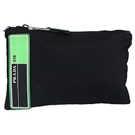 Prada-PRADA Clutch Bag Nylon Black Silver Auth 96997-Black,Silvery