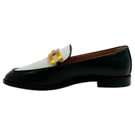 Aquazzura-Aquazzura Black / White Brandi Moccasin Loafers-Black