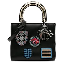 Dior-Black Dior Medium Calfskin Patch Embellished Lady Dior Satchel-Black