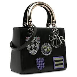 Dior-Black Dior Medium Calfskin Patch Embellished Lady Dior Satchel-Black