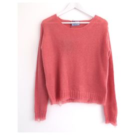Prada Resort 2016 Mohair-Mix Pullover mit ausgefranstem Saum Pink