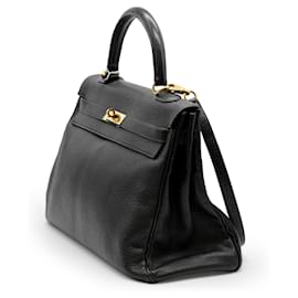 Hermès-Hermès Kelly 35 Black Leather Bag - '00s-Black