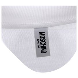 Polo de algodão branco com patch logo Moschino Branco