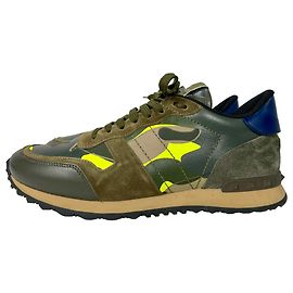 Baskets camouflage Valentino Garavani Rockrunner en daim vert, cuir et toile Vert Vert olive