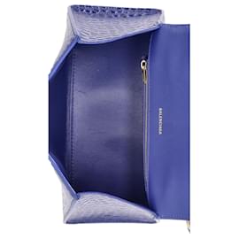 Balenciaga- Balenciaga Small Hourglass Crocodile Embossed Top Handle Bag in Blue Calfskin Leather-Blue