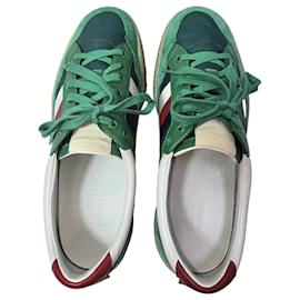 Gucci- Gucci G74 Web Low-Top Sneakers in Green Leather and Suede-Green