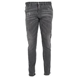 Dsquared2- Dsquared2 Distressed Slim-Fit Jeans in Grey Cotton Denim-Grey
