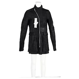Rick Owens-Rick Owens DRKSHDW Zipped Jacket with Pockets in Black Blistered Lamb Leather-Black