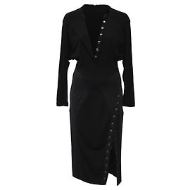 Altuzarra Langarm-Knopfkleid aus schwarzer Wolle Schwarz