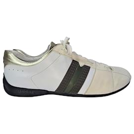 Gucci-Gucci Web Lace-Up Sneakers in Cream Suede and Leather-White,Cream