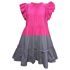 Autre Marque- Caroline Constas Ruffled Mini Tiered Dress in Pink Cotton-Pink