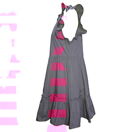 Autre Marque- Caroline Constas Ruffled Mini Tiered Dress in Pink Cotton-Pink