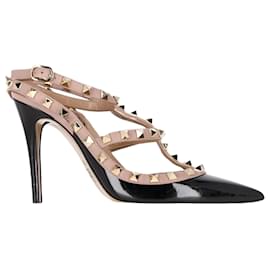 Valentino Garavani-Pompes Valentino Garavani Rockstud 100 en cuir verni noir-Noir