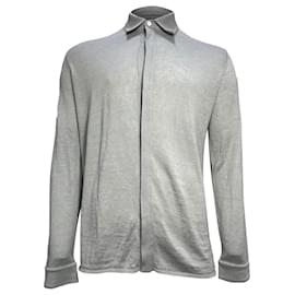 Ermenegildo Zegna-Zegna Long-Sleeve Shirt In Light Grey Linen-Silk -Grey