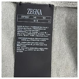 Ermenegildo Zegna-Zegna Long-Sleeve Shirt In Light Grey Linen-Silk -Grey