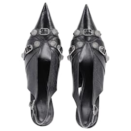 Balenciaga- Balenciaga Cagole Pointed Slingback Pumps in Black Lambskin Leather-Black