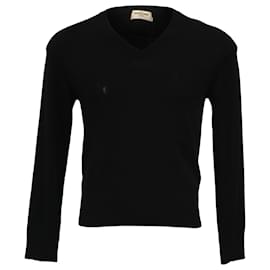 Saint Laurent-Saint Laurent V-Neck Sweater in Black Wool-Black