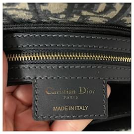 Dior-Dior 30 Montaigne Avenue Bag in Cream and Navy Blue Canvas-Blue,Light blue