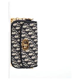 Dior-Dior 30 Montaigne Avenue Bag in Cream and Navy Blue Canvas-Blue,Light blue