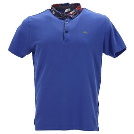 Polo de algodão azul com colarinho estampado Etro Azul