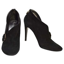 Casadei Black Suede Ankle Boots with Flower Black