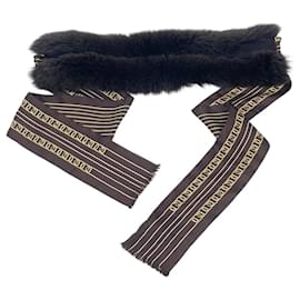 Fendi-Fendi Brown Silk and Fur Stole-Brown