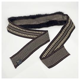 Fendi-Fendi Brown Silk and Fur Stole-Brown