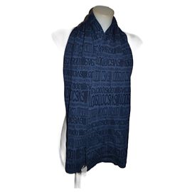 Cachecol de lã azul Roberto Cavalli com logo Azul