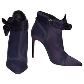 Alexandre Birman Blue Satin Pointed Toe Ankle Boots Size 40 Blue