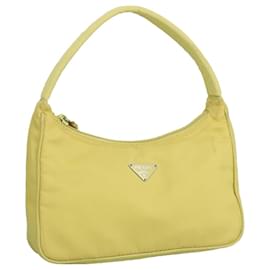 Prada-PRADA Accessory Pouch Accessory Pouch Nylon Yellow Silver Auth 97443-Silvery,Yellow