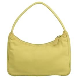 Prada-PRADA Accessory Pouch Accessory Pouch Nylon Yellow Silver Auth 97443-Silvery,Yellow