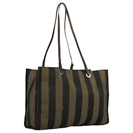 Fendi-FENDI Pecan Canvas Tote Bag Brown Black Silver Auth bs19422-Brown,Black,Silvery
