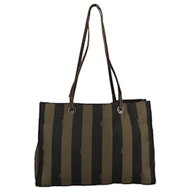 Fendi-FENDI Pecan Canvas Tote Bag Brown Black Silver Auth bs19422-Brown,Black,Silvery