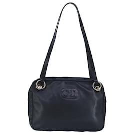 Christian Dior-Christian Dior Shoulder Bag Leather Black Gold Auth 92172-Black,Golden
