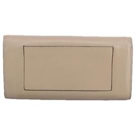 Céline-CELINE Large Flap Multi Cushion Long Wallet Leather Beige Auth hk1810-Beige