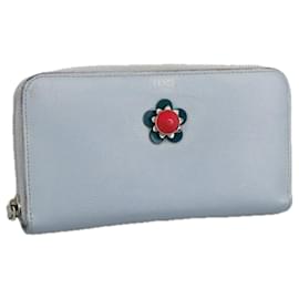Fendi-FENDI Wallet Leather Light Blue Silver Auth hk1811-Silvery,Light blue