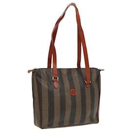 Fendi-FENDI Pecan Canvas Tote Bag Brown Black Gold Auth bs19326-Brown,Black,Golden